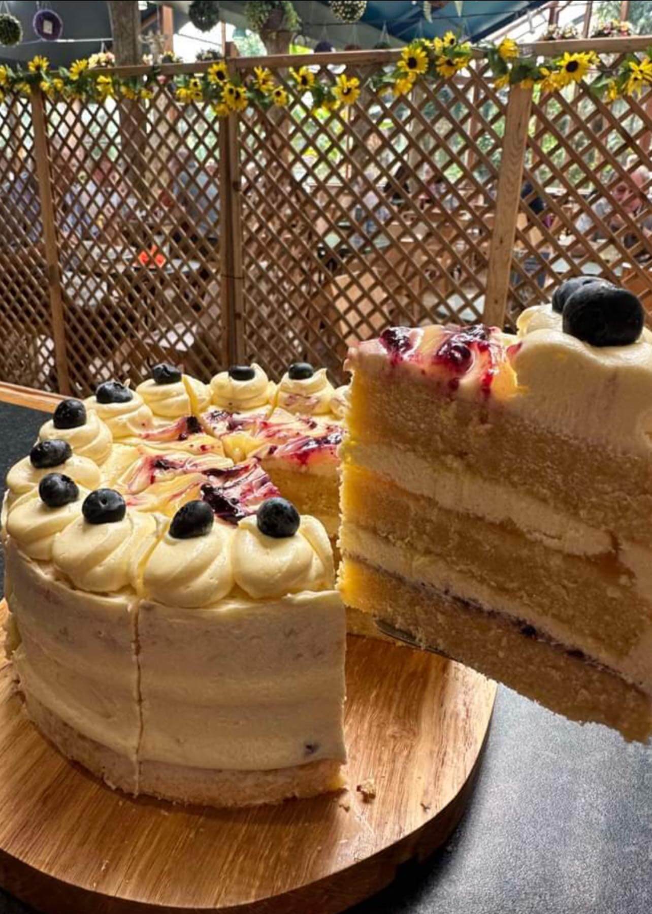 A slice of blueberry and vanilla cake at St. John's garden centres