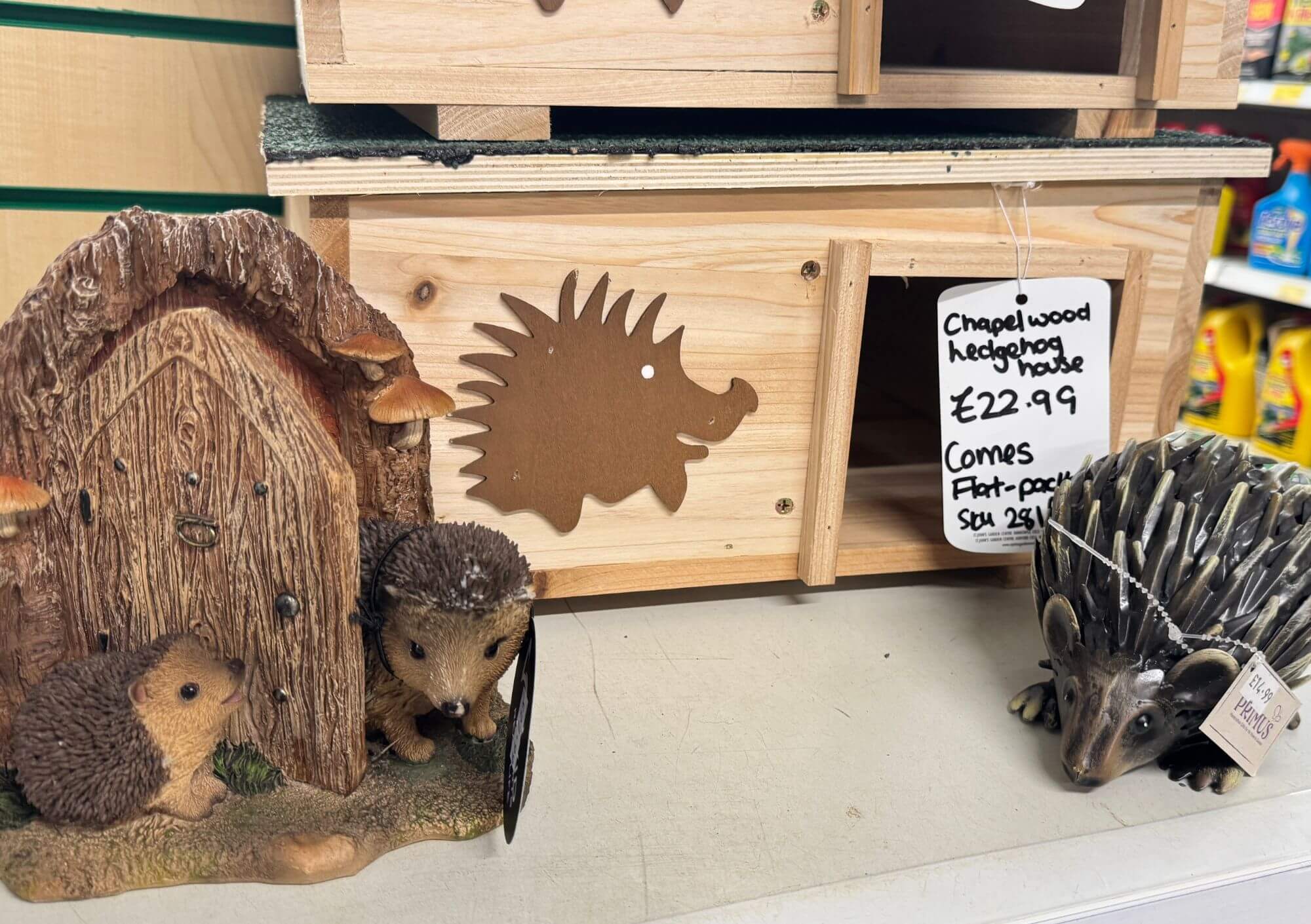 A wooden hedgehog house